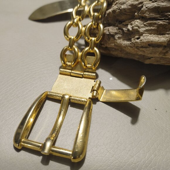 Gold Chain Size 32 Link Double Link Belt Buckle Vintage Style Adjustable Plated - Picture 3 of 10